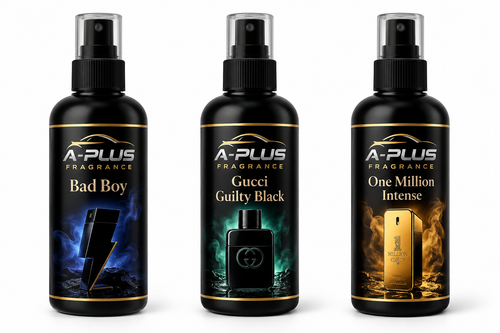 A-PLUS Fragrance bottles - Bad Boy, Gucci Guilty Black, One Million Intense